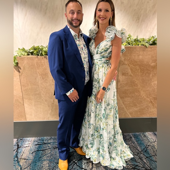 Worn Once Mac Duggal Floral Chiffon Lace Up Gown - Picture 10 of 10